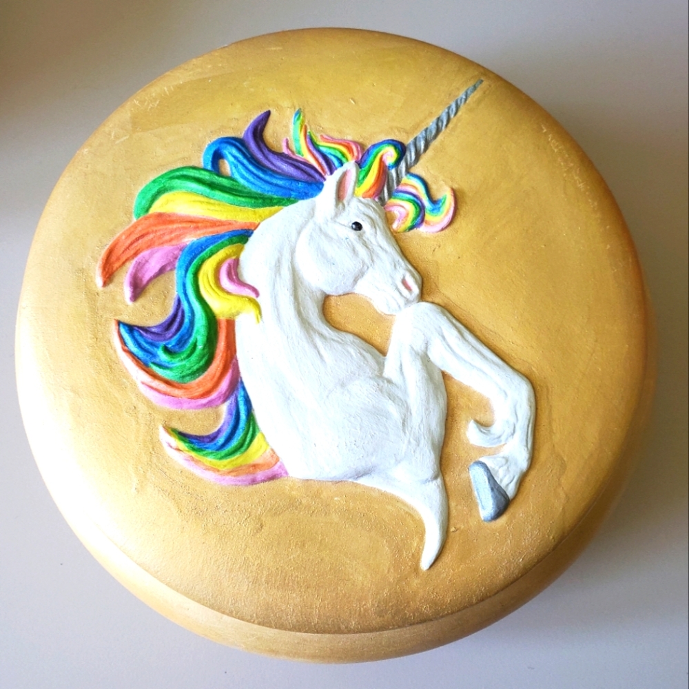 Hand Painted Unicorn Rainbow Mane Round Ceramic Bowl With Lid